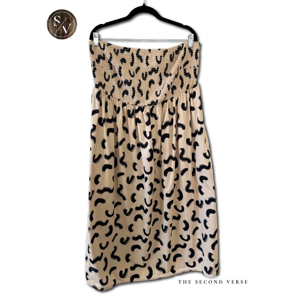 A New Day Strapless Smocked Midi A Line Dress Womens Size XXL Beige Abstract - Picture 2 of 9